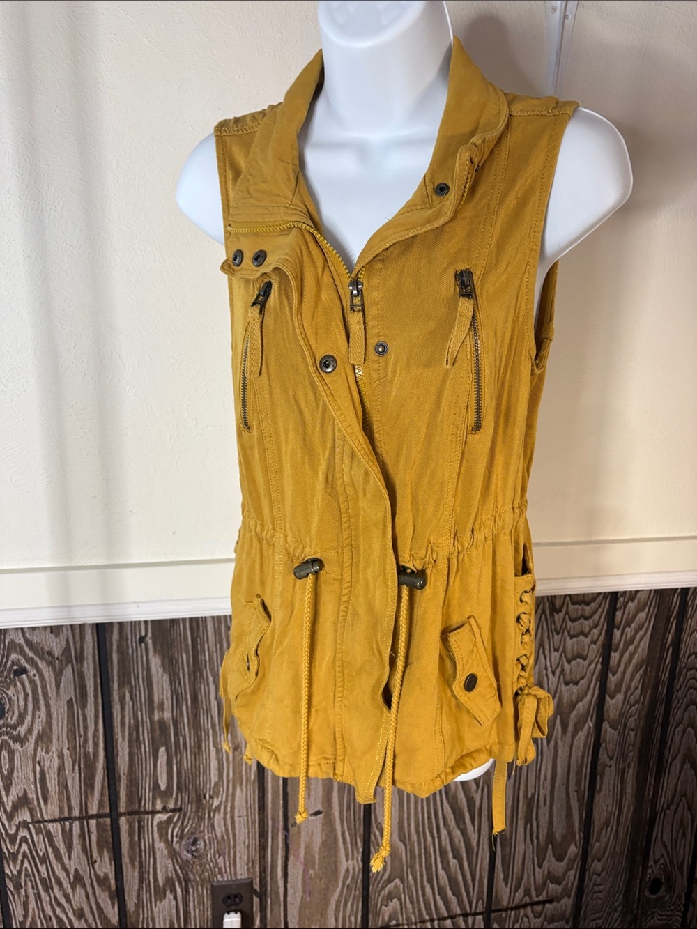 Ashley By 26 International Mustard Yellow Drawstring Utility Vest